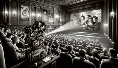 old-style film projector casting a classic movie