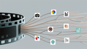 Close-up of a film strip morphing into branching paths